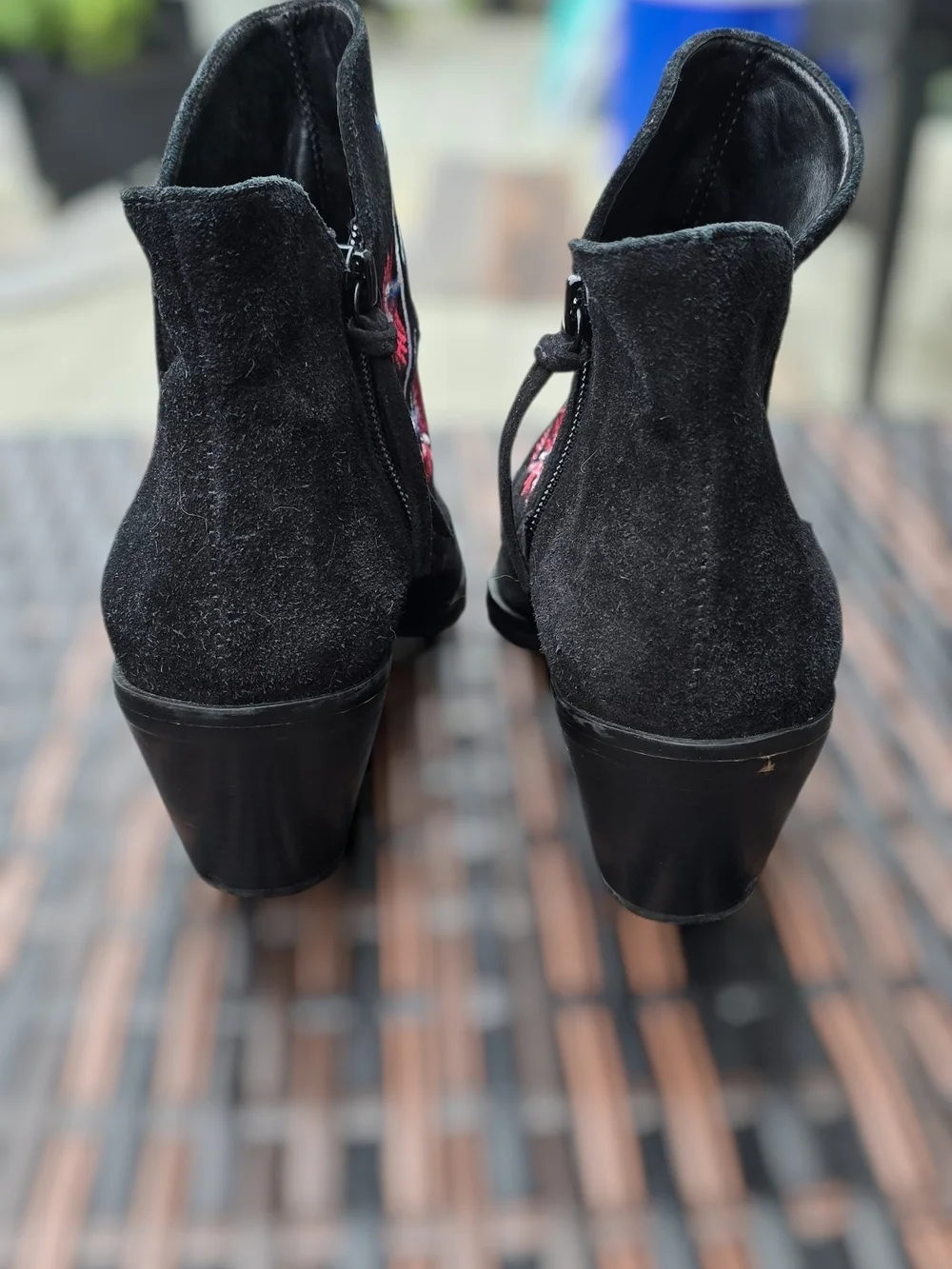 Rebecca Minkoff Black Suede Embroidered Ankle Boots